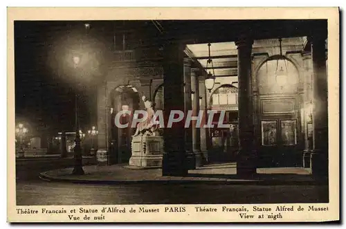 Cartes postales Theatre Francais et statue d&#39Alfred de Musset Paris Vue de nuit