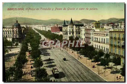 Cartes postales Barcelona Plaza de Cataluna y Paseo de Gracia a vistia de Paiaro