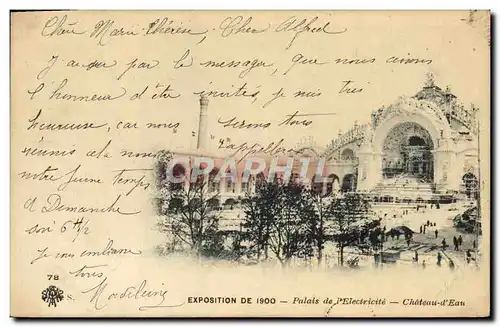 Cartes postales Exposition De Palais DE 1900 L&#39Electricite Chateau d&#39Eau