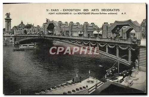 Cartes postales Paris Expostition des arts decoratifs pont alexandre III Les boutiques