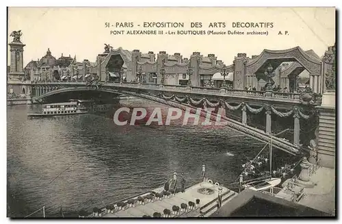 Cartes postales Paris Expostition des arts decoratifs pont alexandre III les boutiques