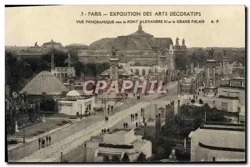 Cartes postales Paris Expostition des arts decoratifs vue panoramique vers le pont alexandre III et le grand pal