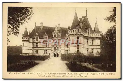 Cartes postales Azay Le Rideau Le Chateau National Facade Nord L&#39Entree