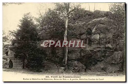 Cartes postales Foret De Fontainebleau rocher et medaillon de nemorosa reine des bois medaillon Foucher de Carei