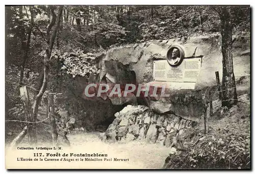 Ansichtskarte AK Foret De Fontainebleau L&#39Entree de la caverne d&#39augas et le medaillon paul Merwart