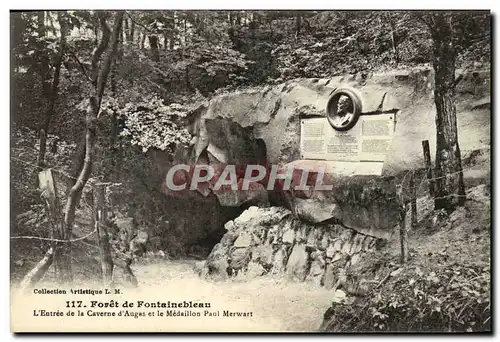Cartes postales Foret De Fontainebleau L&#39Entree de la caverne d&#39augas et le medaillon paul Merwart