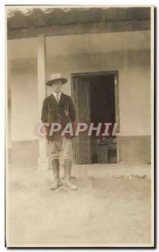 CARTE PHOTO Colombie 1931 Mr Vapelle devant ma chambre bureau a la Germania