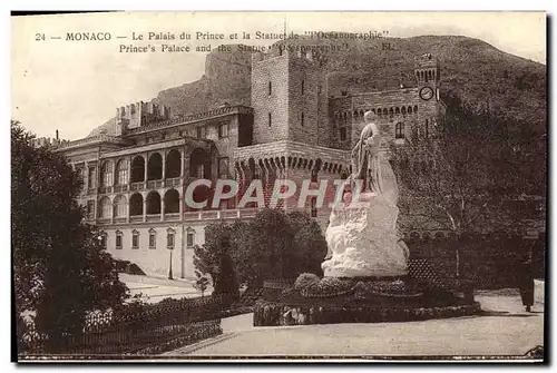 Ansichtskarte AK Monaco Le Palais du Prince et la Statue de l&#39oceanographie