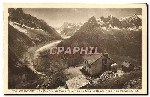 Cartes postales Chamonix La Chaine du Mont blanc et la mer de Glace Depuis la Flegere