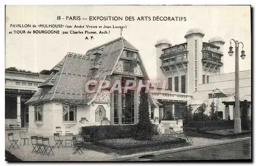 Cartes postales Exposition Internationale des Arts Decoratifs Paris 1925 Pavillon de Mulhouse et tour de Bourgog