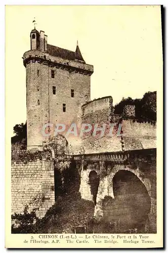 Cartes postales Chinon Le Chateau Le Port et la Tour de l&#39horloge