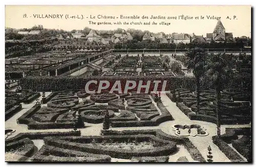 Cartes postales Villandry Le Chateau Ensemble des Jardins avec l&#39Eglise et le Village