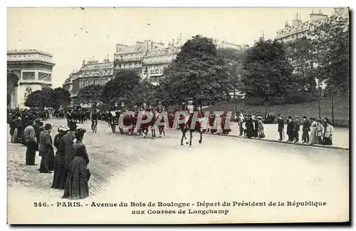 Cartes postales Paris Avenue Du Bois De Boulogne Depart Du President De La Republique aux courses de Longchamp