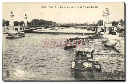 Ansichtskarte AK Paris La Seine Et Le Pont Alexandre III Bateau Peniche