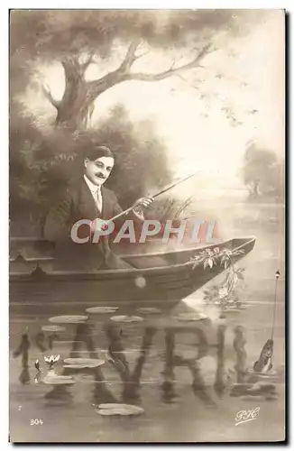 Cartes postales Fantaisie Homme en barque