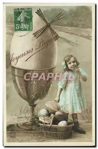 Cartes postales Fantaisie Enfant Paques Moulin