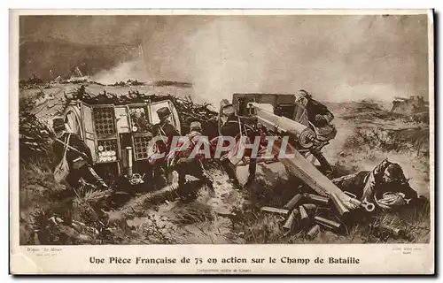 Ansichtskarte AK Une Piece Francaise de 75 en action sur le Champ de Bataille Carrey Militaria