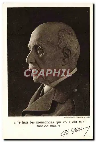 Cartes postales Je hais les mensonges qui vous ont fait tant de mal Petain