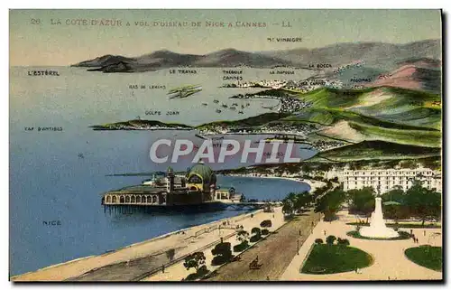 VINTAGE POSTCARD Cote Of Azure has Flight D&#39 Diseau of Nice has Cannes