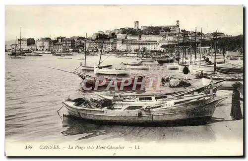 Cartes postales Cannes La Plage et le Mont Chevalier Bateaux