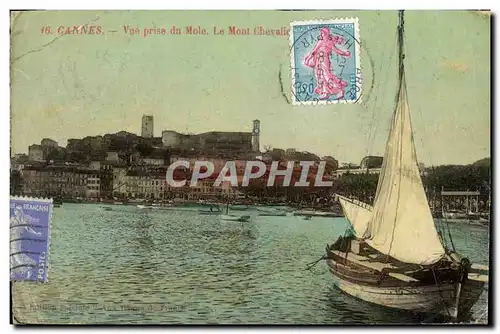 Cartes postales Cannes Vue Prise du Mole Le Mont Chevalier Bateau