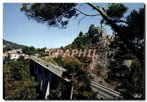 Moderne Karte Eze Le viaduc et le Village perche sur son roc