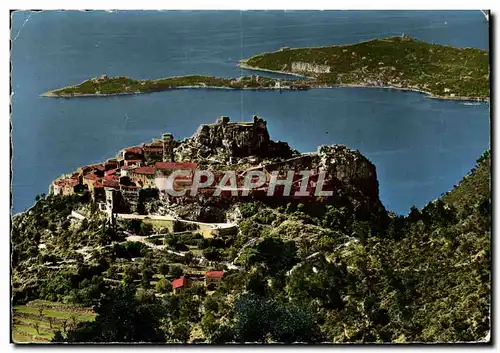 Moderne Karte Eze Village Vue generale Au fond le Cap Ferrat