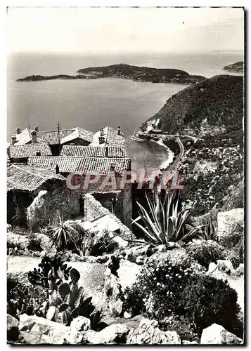 Moderne Karte Eze Village Vue sur Eze sur mer et le Cap Ferrat prise du jardin exotique