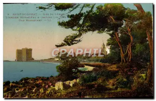 Cartes postales Saint Honorat L&#39ile de Lerins L&#39ancien monastere a travers les pins