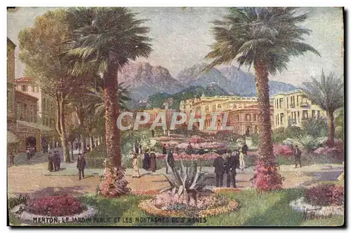 Cartes postales Menton Le jardin public et les montagnes des agnes