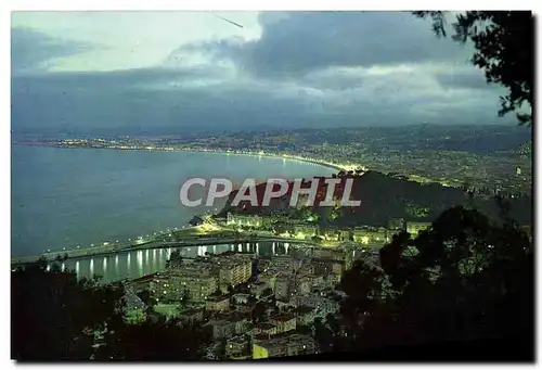 Moderne Karte Nice Panorama nocturne Vu du Mont Alban