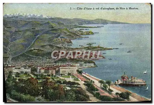 Cartes postales Nice Cote d&#39azur a vol d&#39aeroplane de Nice a Menton