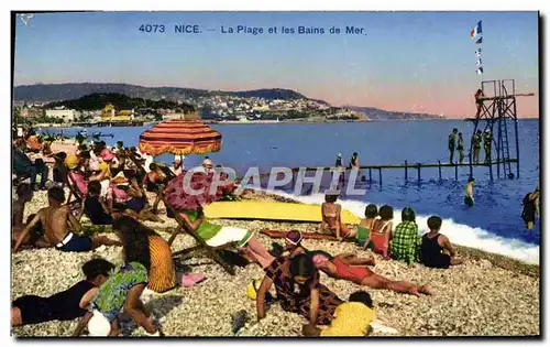 Cartes postales Nice La Plage Et Les Bains de Mer