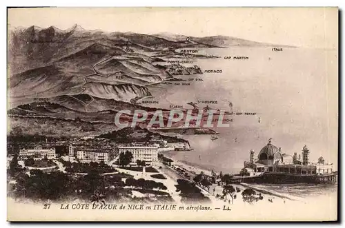 Cartes postales La Cote D&#39Azur de Nice en Italaie en aeroplane