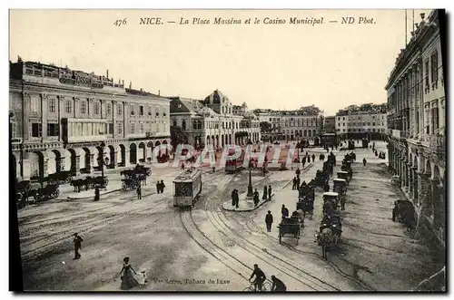 VINTAGE POSTCARD Nice the Massena Place and the Municipal Casino Tram