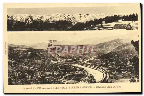 Cartes postales Trace de l&#39Excursion de Nice a Peira Cava Chaine des Alpes