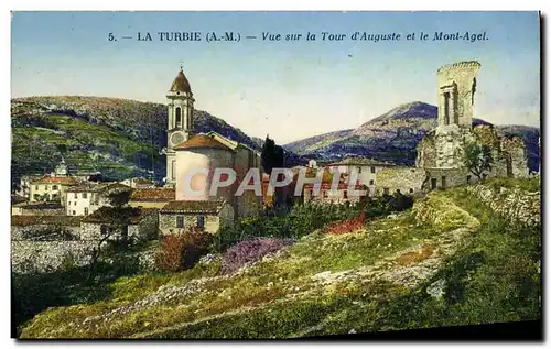 Cartes postales La Turbie Vue sur la Tour d&#39Auguste et le Mont Agel