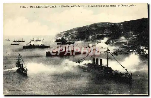 Cartes postales Villefranche Visite officielle Escadres italienne et francaise Bateaux