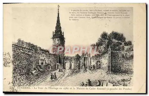 Cartes postales Auxerre La Tour de L&#39horloge en 1781 et la Maison de Cadet Roussel