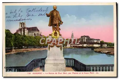 Ansichtskarte AK Auxerre La Statue Du Paul Bert Par Peynot et le vieux pont