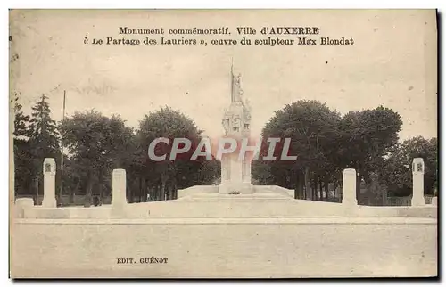 Cartes postales Auxerre Monument Commemoratif Le partage des Lauriers Max Blondat