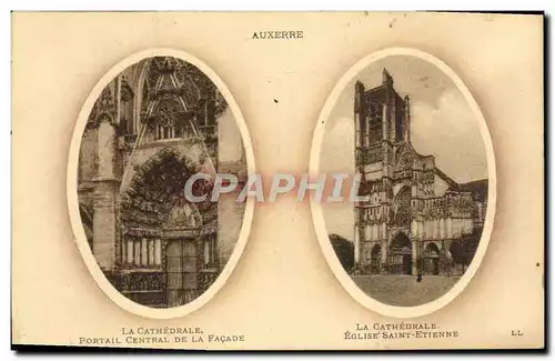 VINTAGE POSTCARD Auxerre the Cathedral central Gate of the frontage Church St Etienne