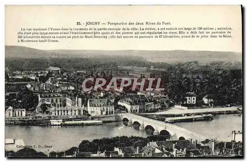 Cartes postales Joigny Perspective Des Deux rives Du Pont