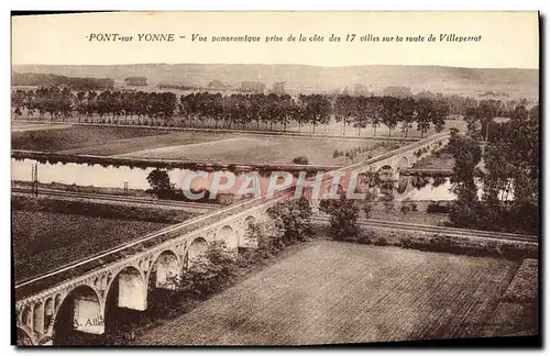 VINTAGE POSTCARD Bridge on Yonne Panoramic View taken of the dimension of the 17 cities on the road