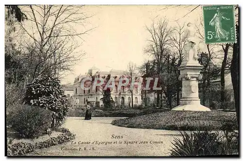 Cartes postales Sens La Caisse d&#39Epargne et le Square Jean Cousin