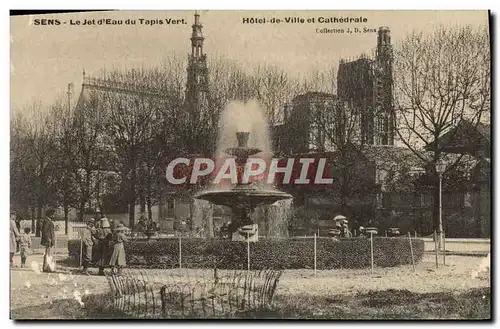 Cartes postales Sens Le Jet d&#39Eau du Tapis Vert Hotel de Ville et Cathedrale Enfants