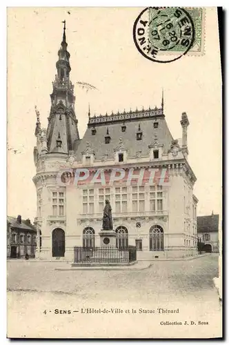 Cartes postales Sens L'Hotel de Ville et la Statue Thenard