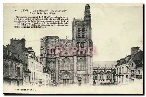 Cartes postales Sens La Cathedrale vue d'ensemble Place de la Republique