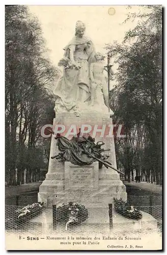 Cartes postales Sens Monument la memoire des Enfants du Senonais monts pour la Patrie Militaria