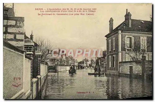 Cartes postales Sens L'Inondation Janvier Les Consequences d'une crue de 4m44 Le boulevard du centenaire
